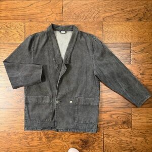Vintage Denim Blazer Men’s M Charcoal Cotton Shawl Collar Oversized Hong Kong